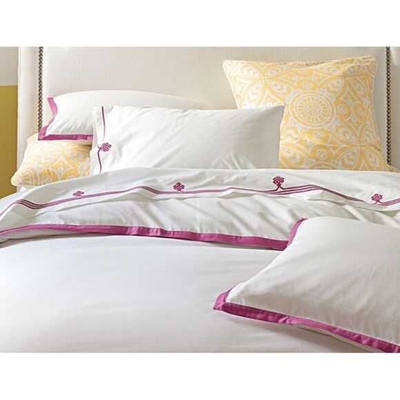 Serena & Lilly Set of 2 TWO Standard Pillow Shams Pillowcase Purple Border - Picture 5 of 5